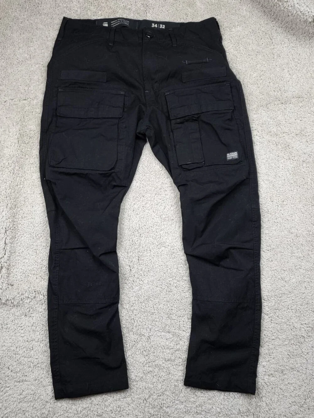 G-Star Raw Zip 3D Straight Tapered Black Cargo Pants Size 34x32 Jogger USA CLean